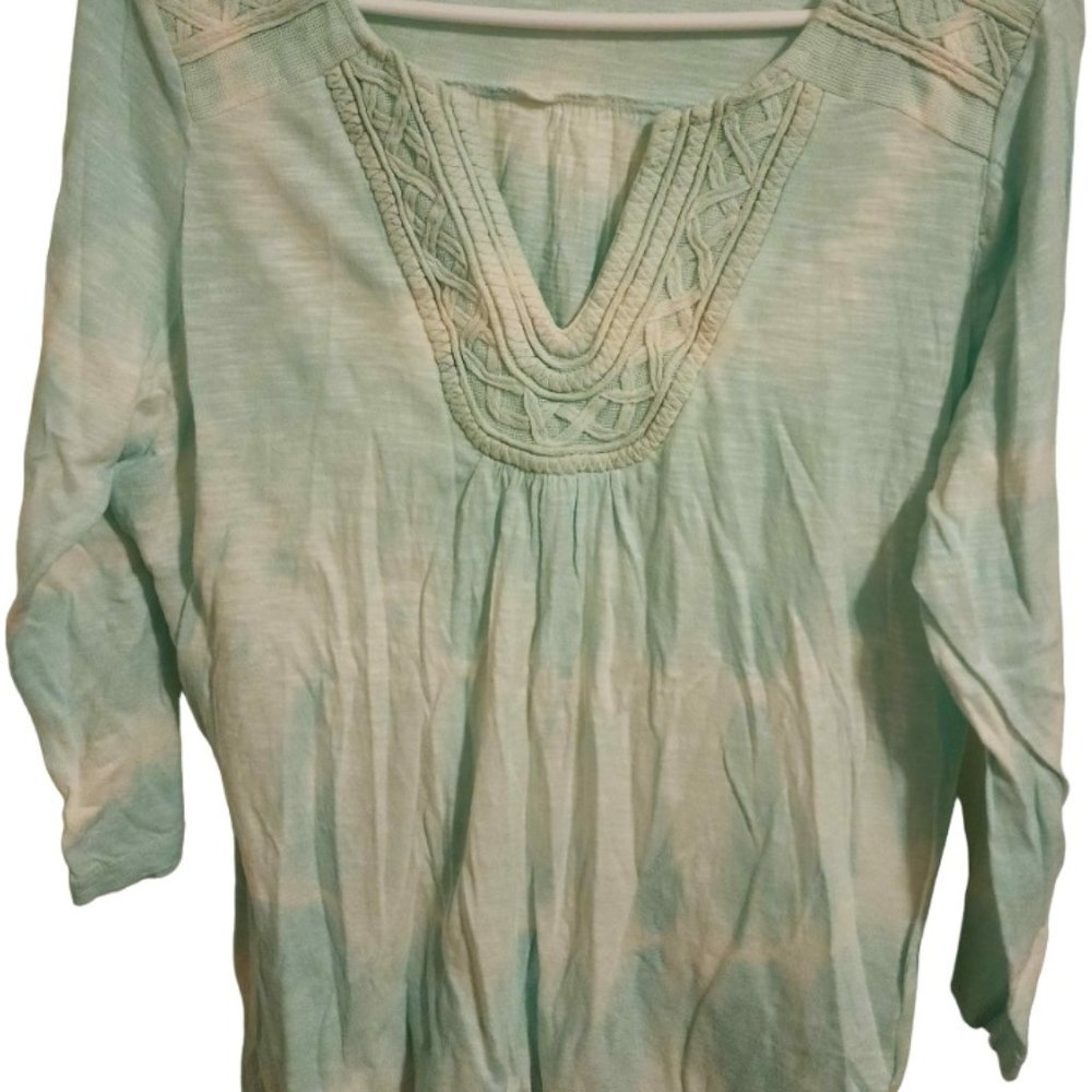 Vintage America Blues Women's Green White Aqua Color Blouse, Size Medium